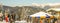 Semmering, Austria in winter. People skiing on snow covered slope in austrian Alps. Mountains ski resort - nature background