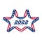 Senate elections 2022 in USA. Start of Political election campaign. Unusual Stylized star with american flag colors and symbols.