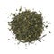 Sencha Superior dried tea leaves on white background close up