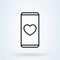 Sending love message line sign icon or logo. Phone and notifications concept. smartphone heart linear app vector illustration