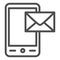 Sending message line icon. Smartphone and envelope letter, mail receive symbol, outline style pictogram on white