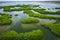 Senegal Mangroves. Aerial view of mangrove forest in the  Saloum Delta National Park, Joal Fadiout, Senegal. Photo made by drone