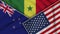 Senegal United States of America New Zealand Flags Together Fabric Texture Illustration