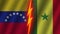 Senegal and Venezuela Flags Together, Fabric Texture, Thunder Icon, 3D Illustration