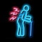 senile arthritis of back neon glow icon illustration