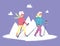 Senior activities concept. Old people walking in the mountains on the fresh air with happy faces. Sporty lifestyle in a