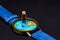 Senior age backpacker and world map watches. Around world travel photo banner.