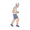 Senior aged active man running marathon vector sketch illustration isolated.