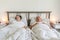 Senior aging married couple man male and female woman deep sleep resting together in bed relationship love