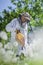 Senior apiarist in apiary making inspection