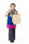Senior asian woman holding shipping bags enjoy shopping.