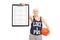 Senior basketball coach showing a clipboard