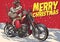 Senior Biker wear santa claus costume and riding a chopper motor