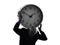 Senior business man holding time clock silhouette