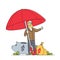 Senior Businessman Character Stand under Umbrella with Money Show Thumb Up. Financial Protection, Insurance, Capital