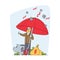 Senior Businessman Character Stand under Umbrella Protecting Money of Covid Cells Show Thumb Up. Financial Protection