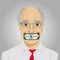 Senior businessman with dollar bill taped to mouth. Bribery concept in politics, business, diplomacy.