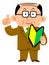 A senior businessman with thin hair wearing glasses putting up a forefinger and having a beginner`s mark
