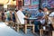 Senior chinese people playing mahjong in an ancient tearoom