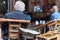 Senior chinese people watching TV in an old tearoom