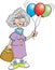 Senior citizen lady holding balloons