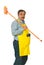 Senior cleaning man carrying broom