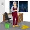 Senior cleaning woman mopping floor in office