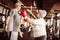 Senior couple boxing together in the gym. Senior woman with boxing glove.