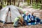 Senior couple at the campsite in the forest