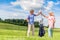 Senior couple choosing equipment for a golf game.