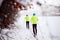 Senior couple cross-country skiing.