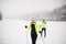 Senior couple cross-country skiing.