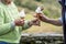 Senior couple enjoy their ice cream in the nature