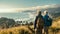 Senior couple enjoying pacific coast scenery on coastal hike, rear view, travel exploration