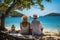 Senior couple enjoying a private picnic on a secluded beach