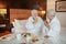 Senior couple enjoying their breakfast in a hotel