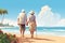 senior couple grandma and grandpa walk on the beach in summer