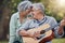 Senior couple, guitar and love in a park together playing a romantic, love or affection music song for wife. Romance