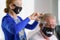 Senior couple haircut at home during coronavirus covid-19 pandemic