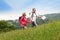 Senior couple hiking in meadow