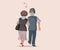 Senior Couple in Love Walking Together Vector Illustration