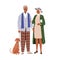 Senior couple of modern elderly man and woman. Old aged spouse with dog. Older Latin American family in fashion clothes