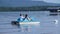 Senior couple on pedalo also called pedal boat on a lake