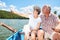 Senior couple in rowboat on a lake