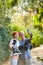 Senior couple with skates in the nature