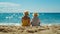 Senior couple in straw hats sitting on beach, summer travel and outdoor leisure concept