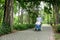 Senior couple together through tough times spending time together in the park