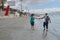 Senior couple walking on beach