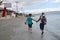 Senior couple walking on beach