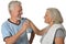 Senior couple with water after exercising